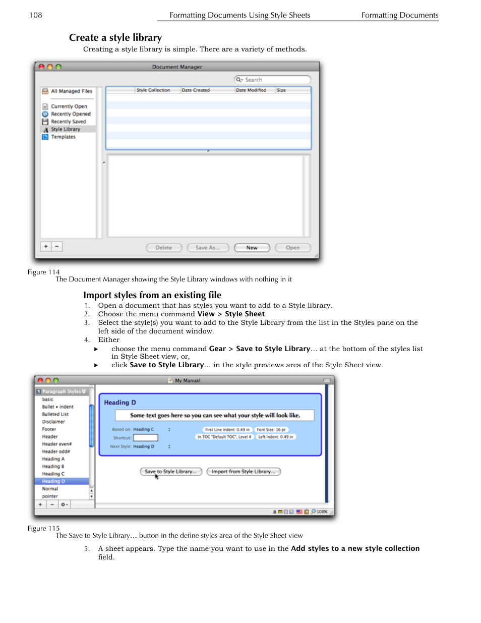 Create a style library, Import styles from an existing file | Nisus Writer Pro User Manual | Page 128 / 525