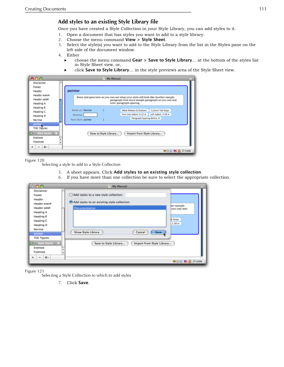 Add styles to an existing style library file | Nisus Writer Pro User Manual | Page 131 / 525