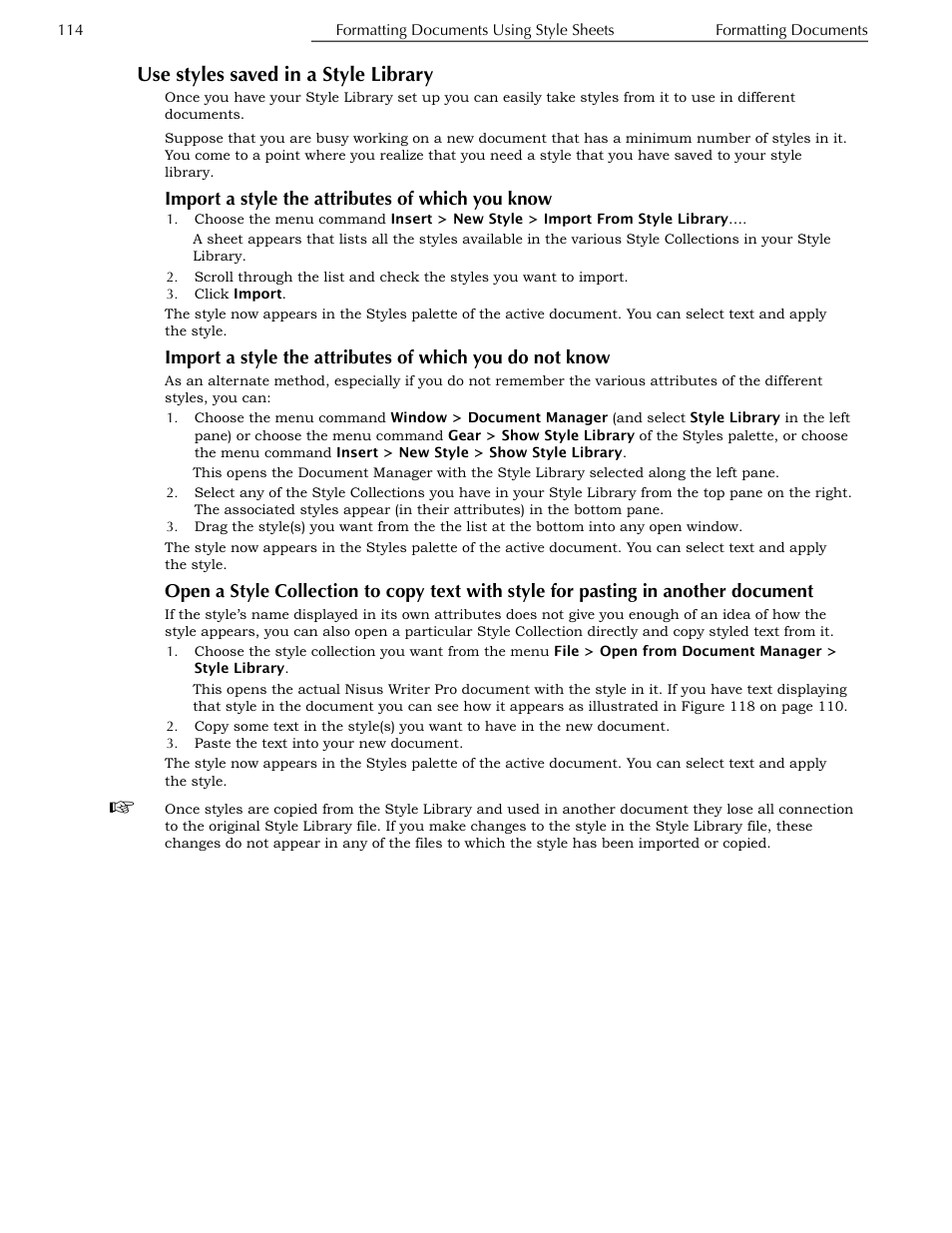Use styles saved in a style library, Import a style the attributes of which you know, Pasting in another document | Nisus Writer Pro User Manual | Page 134 / 525