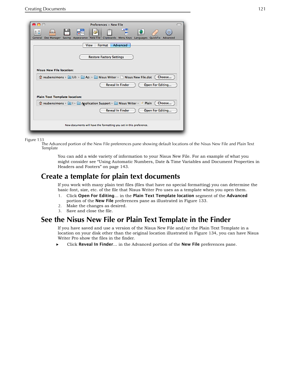 Create a template for plain text documents, The finder | Nisus Writer Pro User Manual | Page 141 / 525