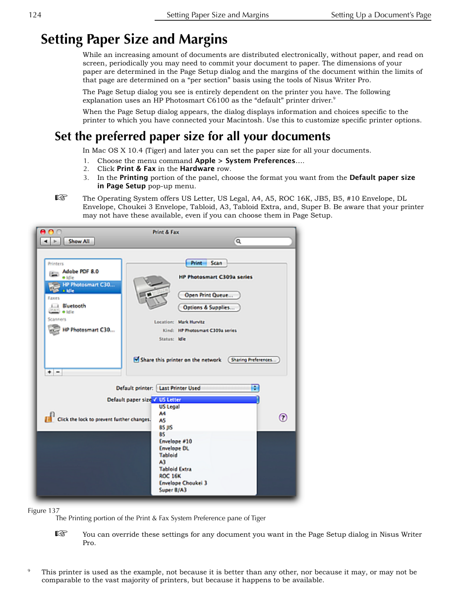 Setting paper size and margins, Documents, Setting paper size and margins” on | Ge 124 | Nisus Writer Pro User Manual | Page 144 / 525