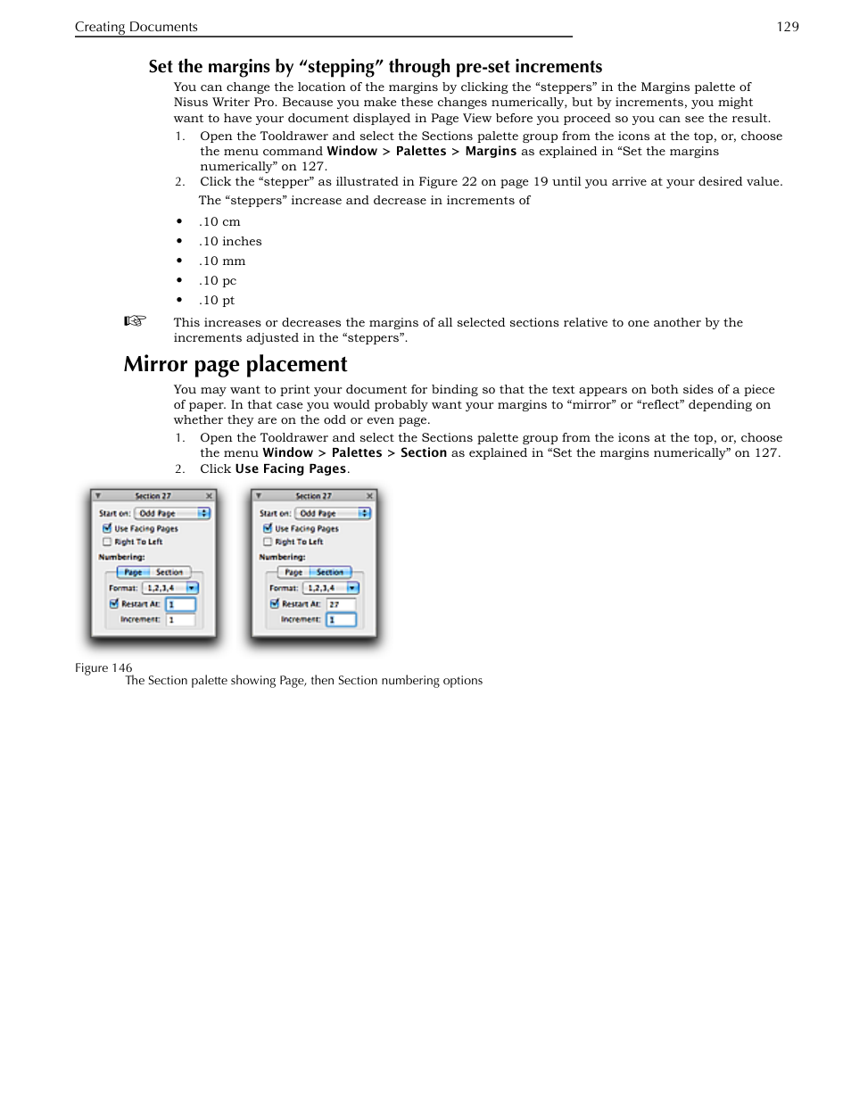 Increments, Mirror page placement | Nisus Writer Pro User Manual | Page 149 / 525