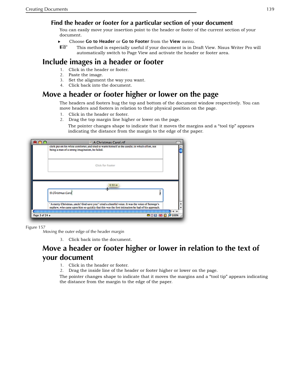 Include images in a header or footer, Your document, Relation to the text of your document | Nisus Writer Pro User Manual | Page 159 / 525
