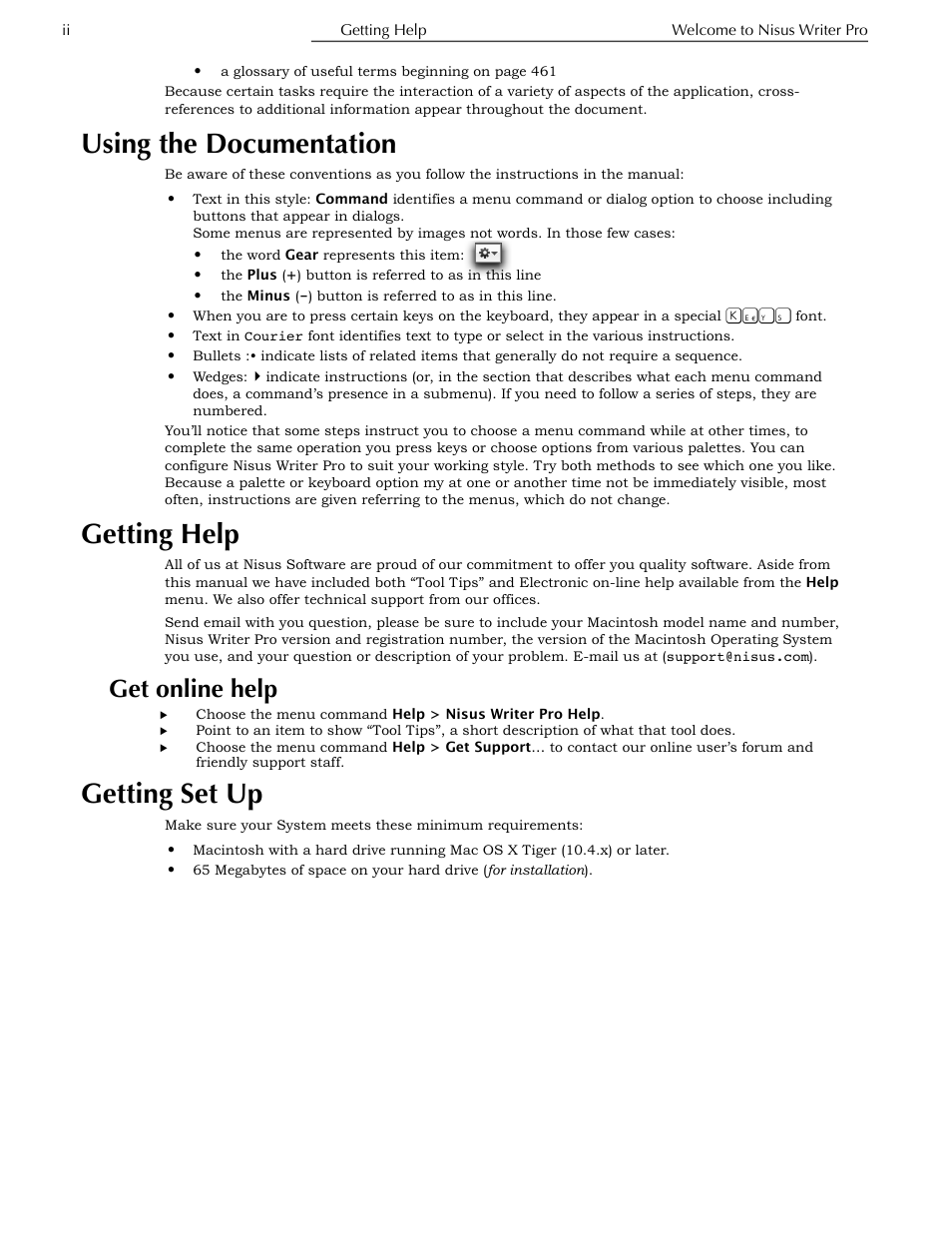 Using the documentation, Getting help, Get online help | Getting set up | Nisus Writer Pro User Manual | Page 16 / 525