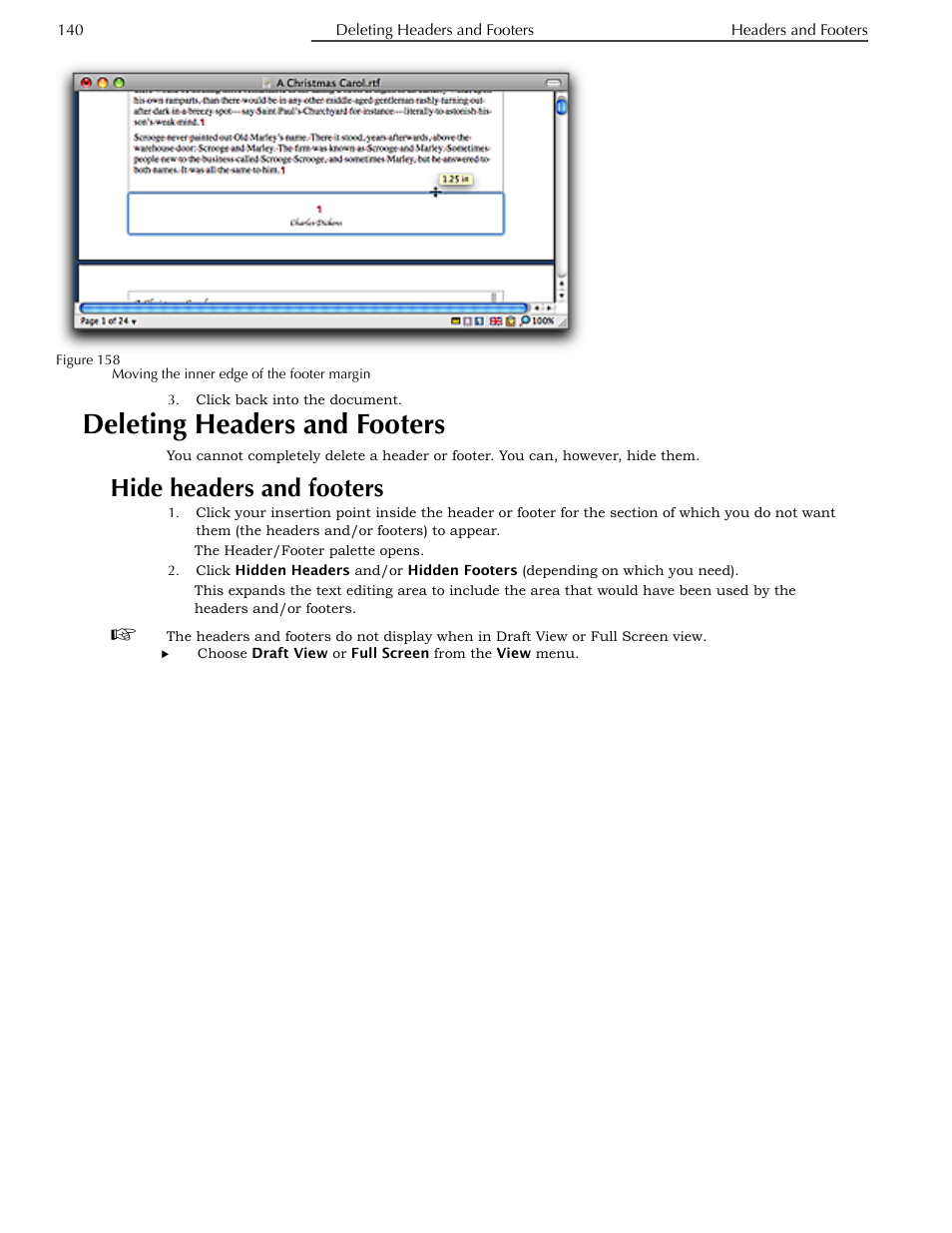 Deleting headers and footers, Hide headers and footers | Nisus Writer Pro User Manual | Page 160 / 525