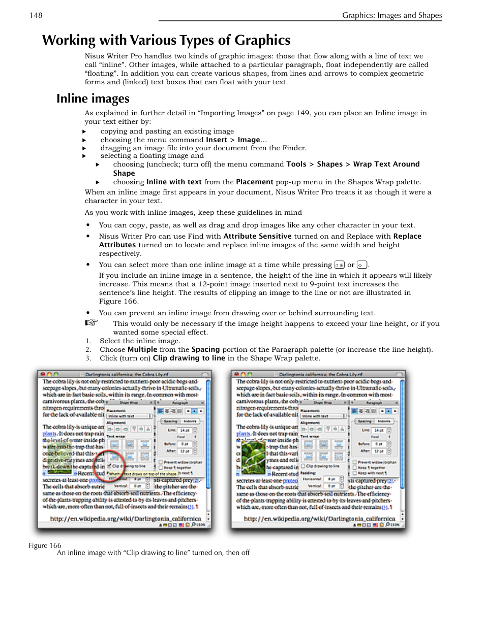 Working with various types of graphics, Inline images | Nisus Writer Pro User Manual | Page 168 / 525