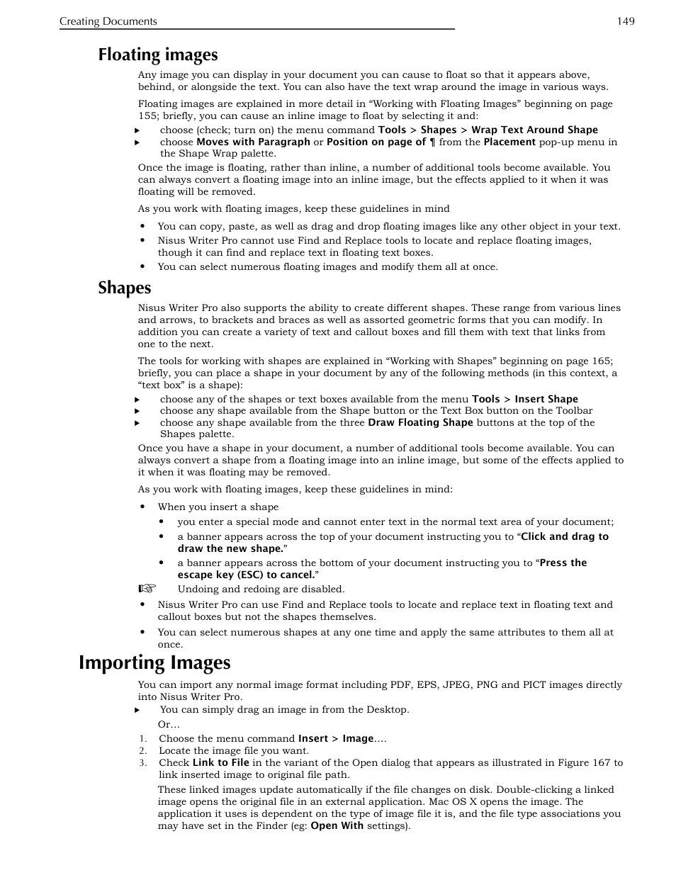 Floating images, Shapes, Importing images | Nisus Writer Pro User Manual | Page 169 / 525