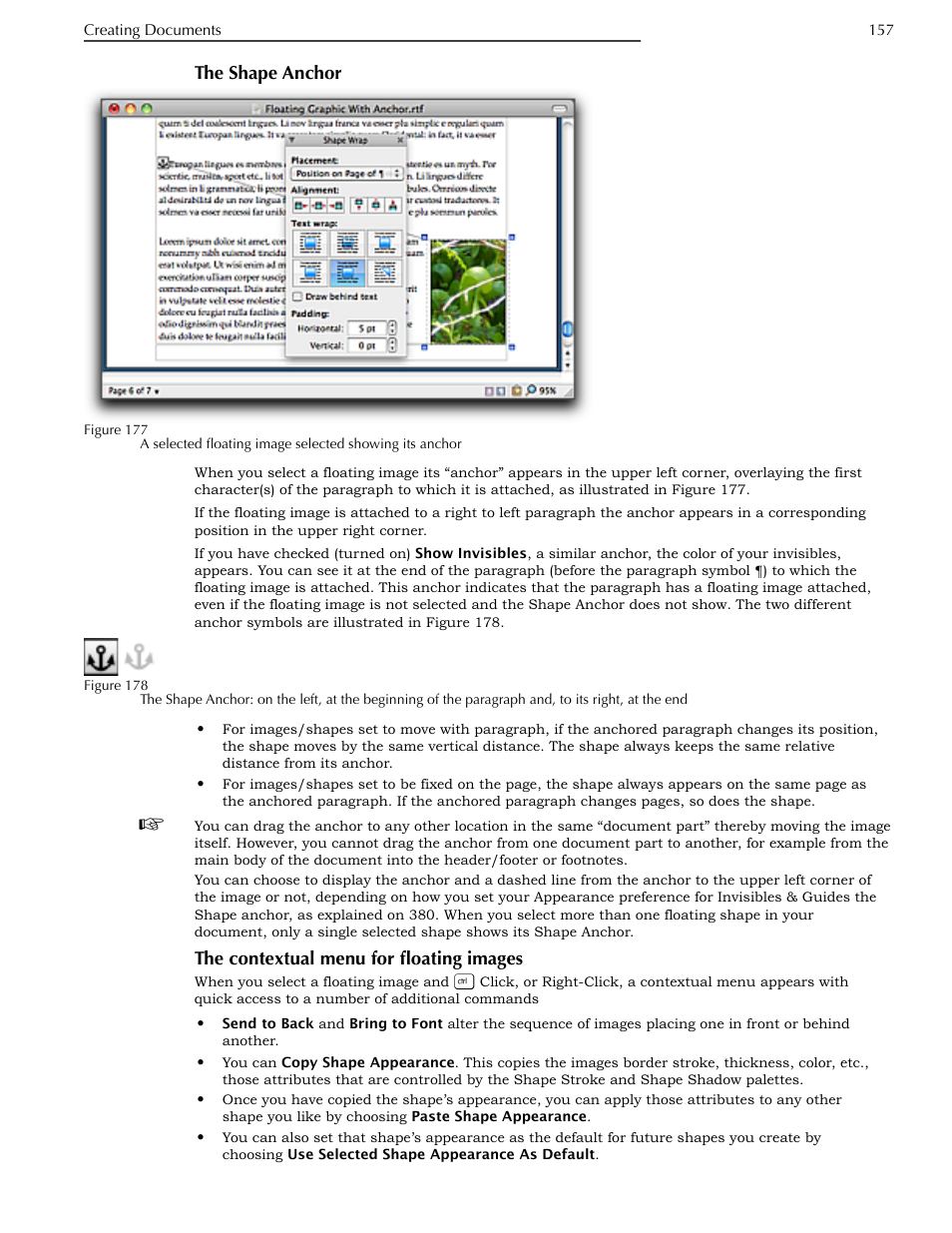 The shape anchor, The contextual menu for floating images | Nisus Writer Pro User Manual | Page 177 / 525