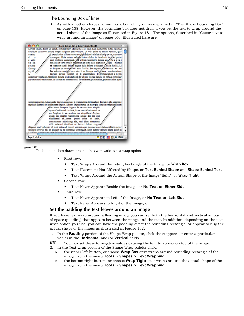 The bounding box of lines, Set the padding the text leaves around an image | Nisus Writer Pro User Manual | Page 181 / 525
