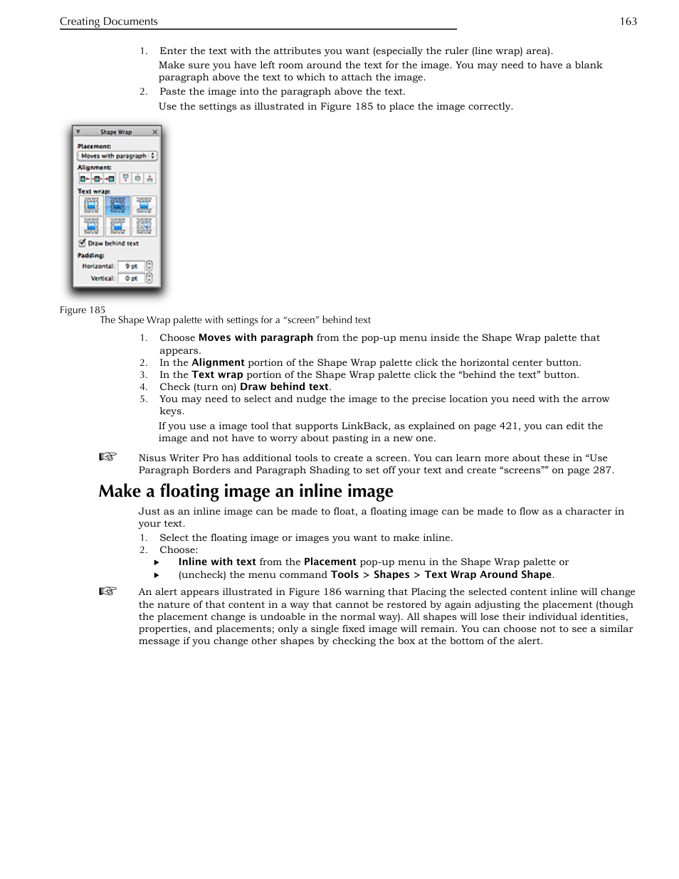 Make a floating image an inline image | Nisus Writer Pro User Manual | Page 183 / 525