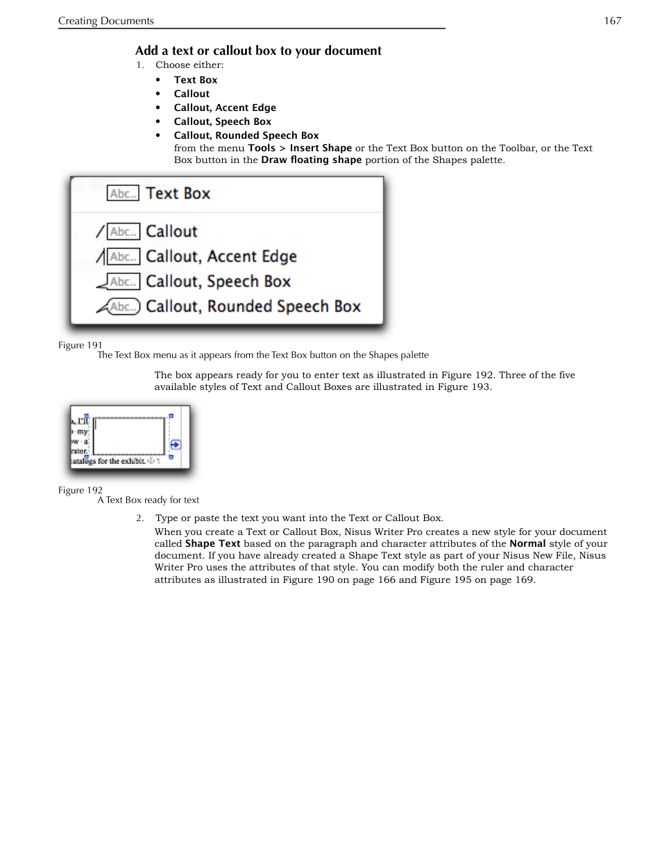 Add a text or callout box to your document, Figure 191 | Nisus Writer Pro User Manual | Page 187 / 525