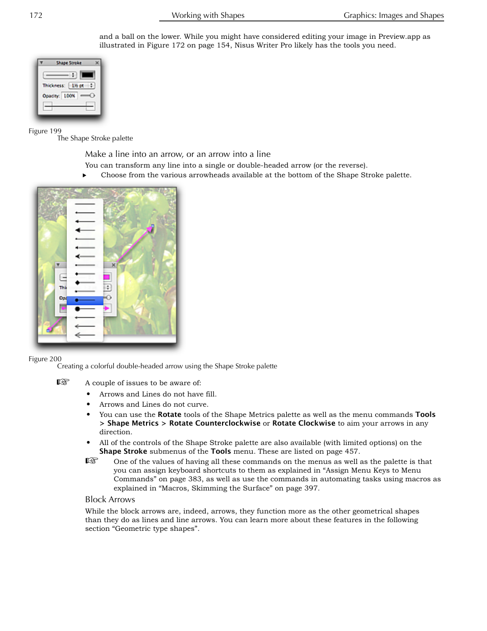 Make a line into an arrow, or an arrow into a line, Block arrows | Nisus Writer Pro User Manual | Page 192 / 525