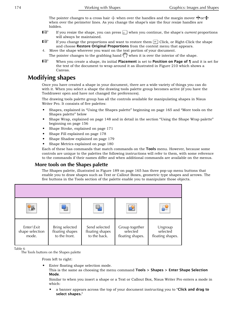 Modifying shapes, More tools on the shapes palette | Nisus Writer Pro User Manual | Page 194 / 525
