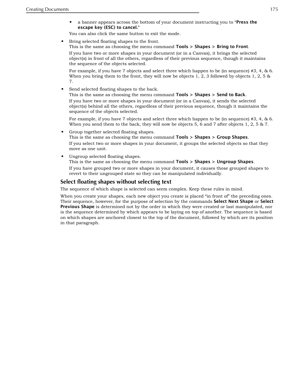 Select floating shapes without selecting text | Nisus Writer Pro User Manual | Page 195 / 525