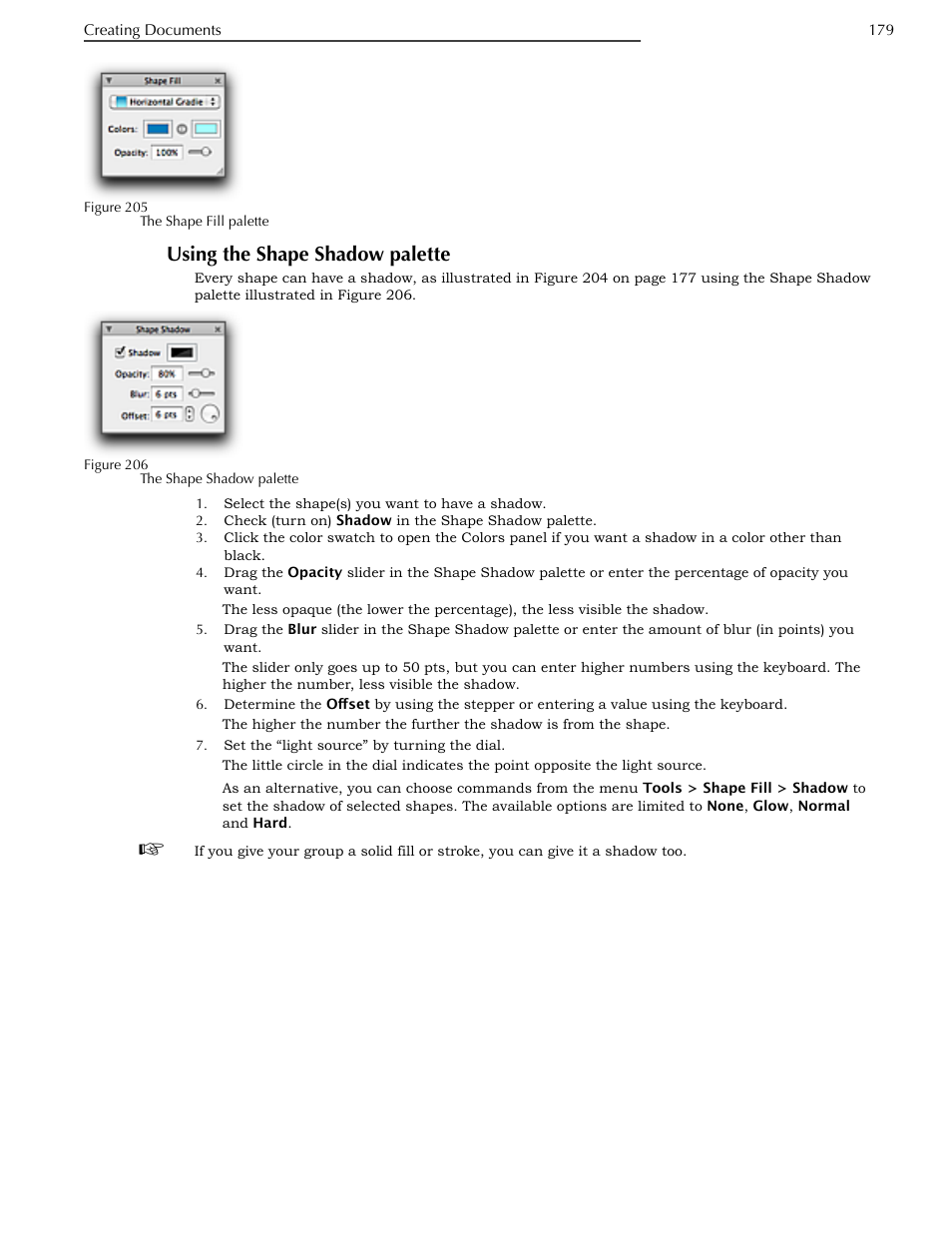 Using the shape shadow palette | Nisus Writer Pro User Manual | Page 199 / 525