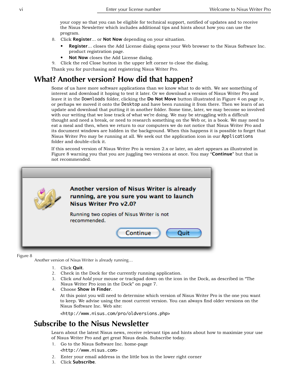 What? another version? how did that happen, Subscribe to the nisus newsletter, What? another version? how did that happen? vi | Nisus Writer Pro User Manual | Page 20 / 525