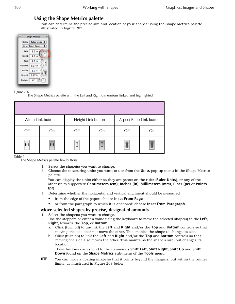 Using the shape metrics palette | Nisus Writer Pro User Manual | Page 200 / 525