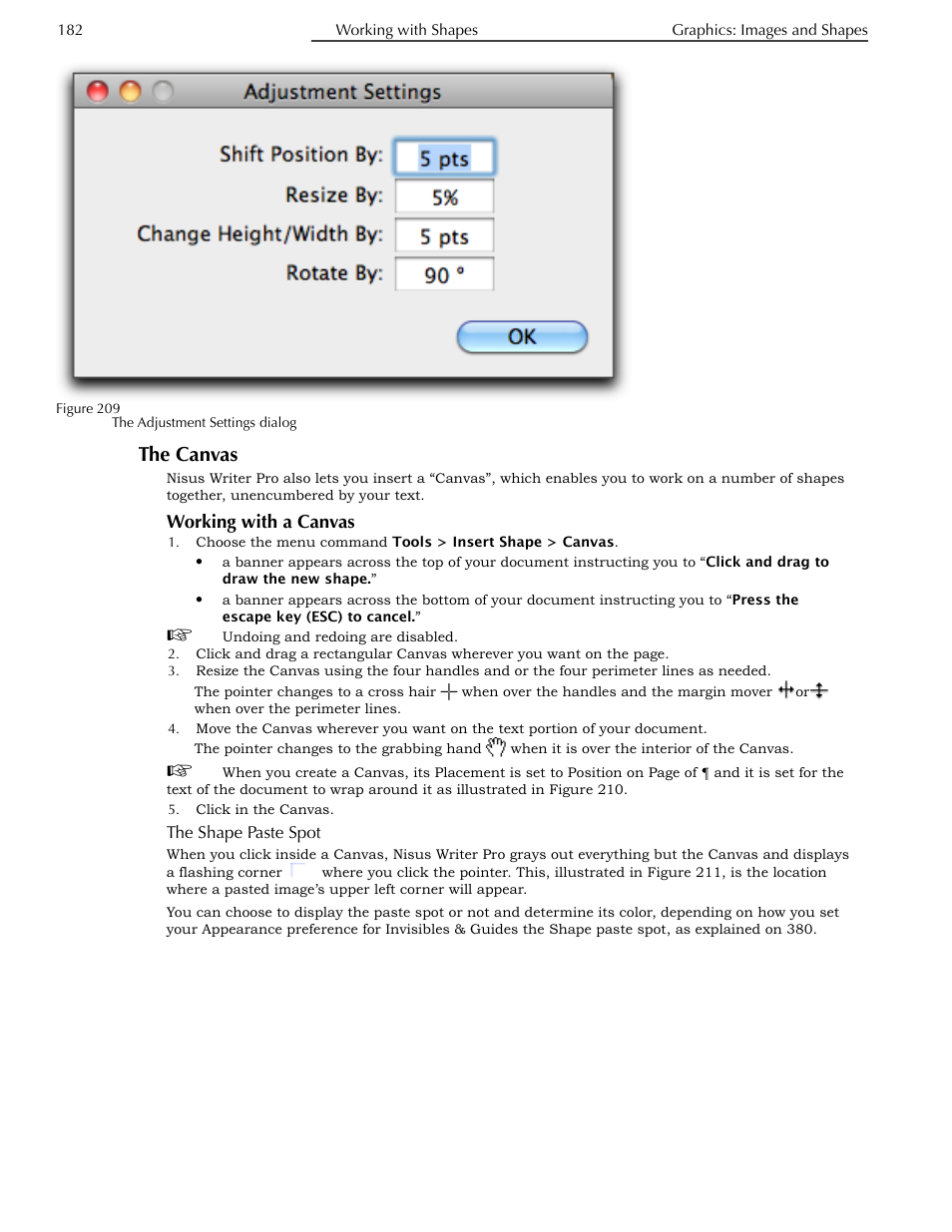 The canvas, Working with a canvas, The shape paste spot | Nisus Writer Pro User Manual | Page 202 / 525