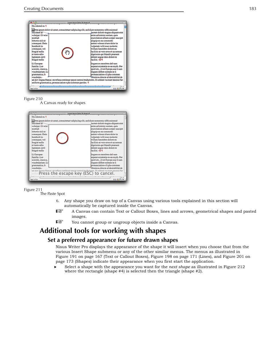 Additional tools for working with shapes, Set a preferred appearance for future drawn shapes | Nisus Writer Pro User Manual | Page 203 / 525