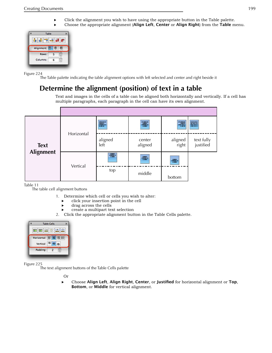 Table, Text alignment | Nisus Writer Pro User Manual | Page 219 / 525