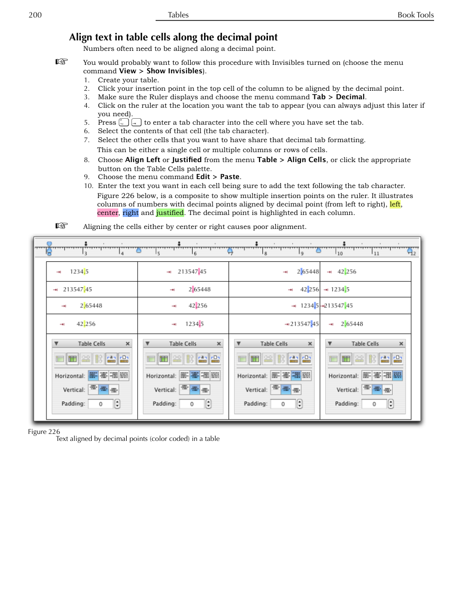 Align text in table cells along the decimal point | Nisus Writer Pro User Manual | Page 220 / 525