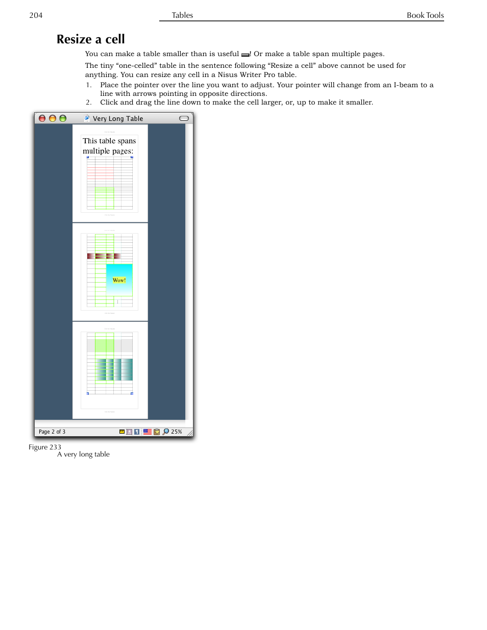 Resize a cell | Nisus Writer Pro User Manual | Page 224 / 525