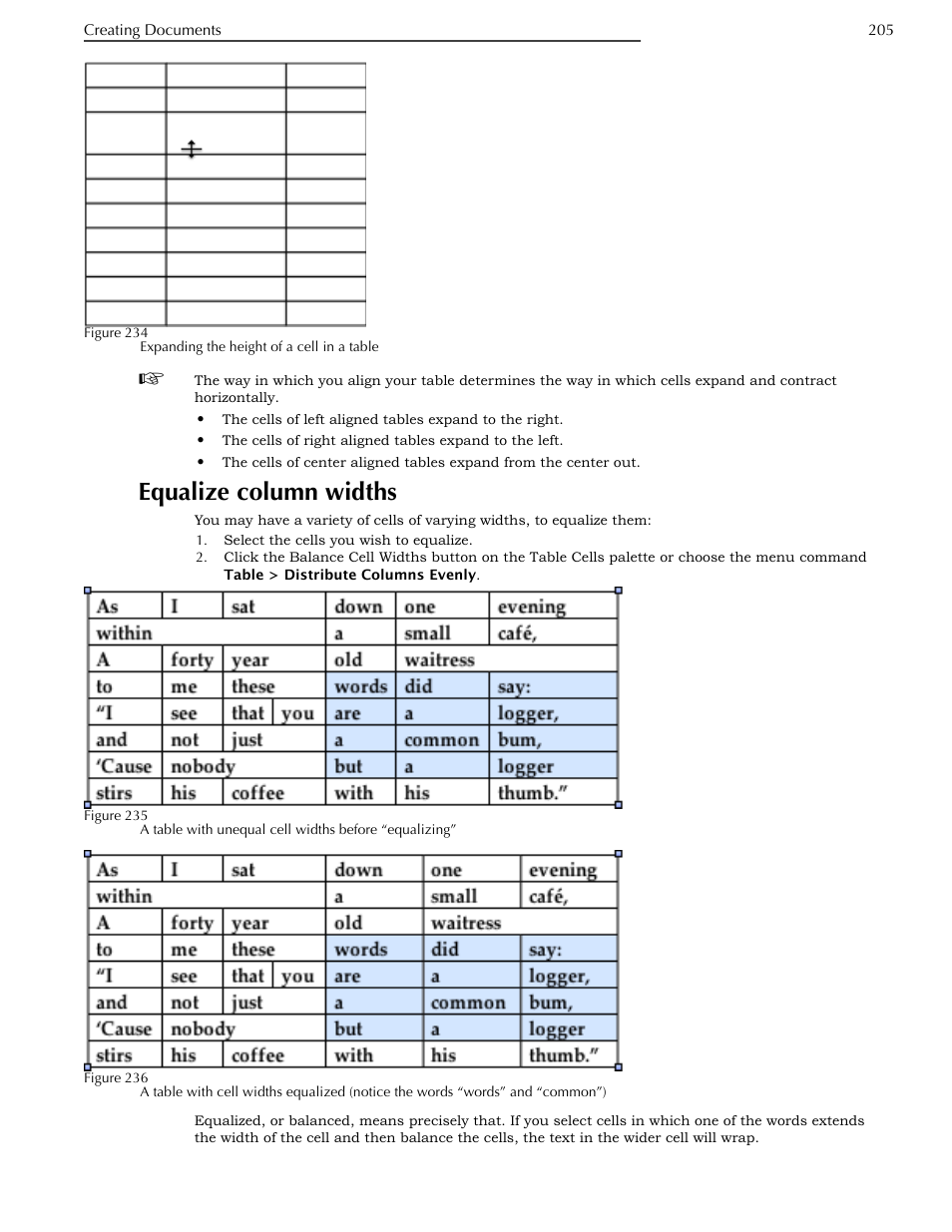 Equalize column widths | Nisus Writer Pro User Manual | Page 225 / 525
