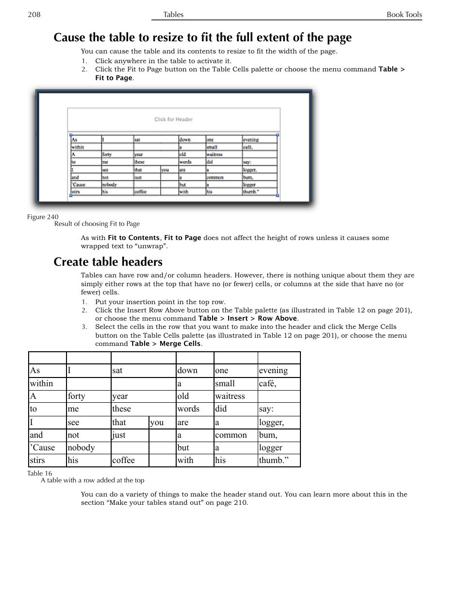 Create table headers | Nisus Writer Pro User Manual | Page 228 / 525