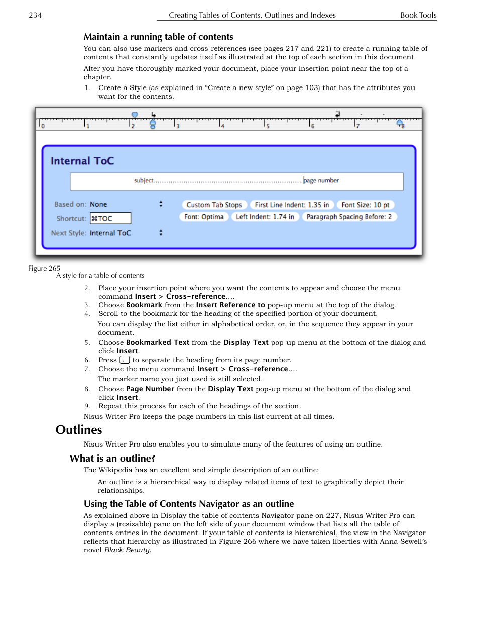 Maintain a running table of contents, Outlines, What is an outline | Nisus Writer Pro User Manual | Page 254 / 525