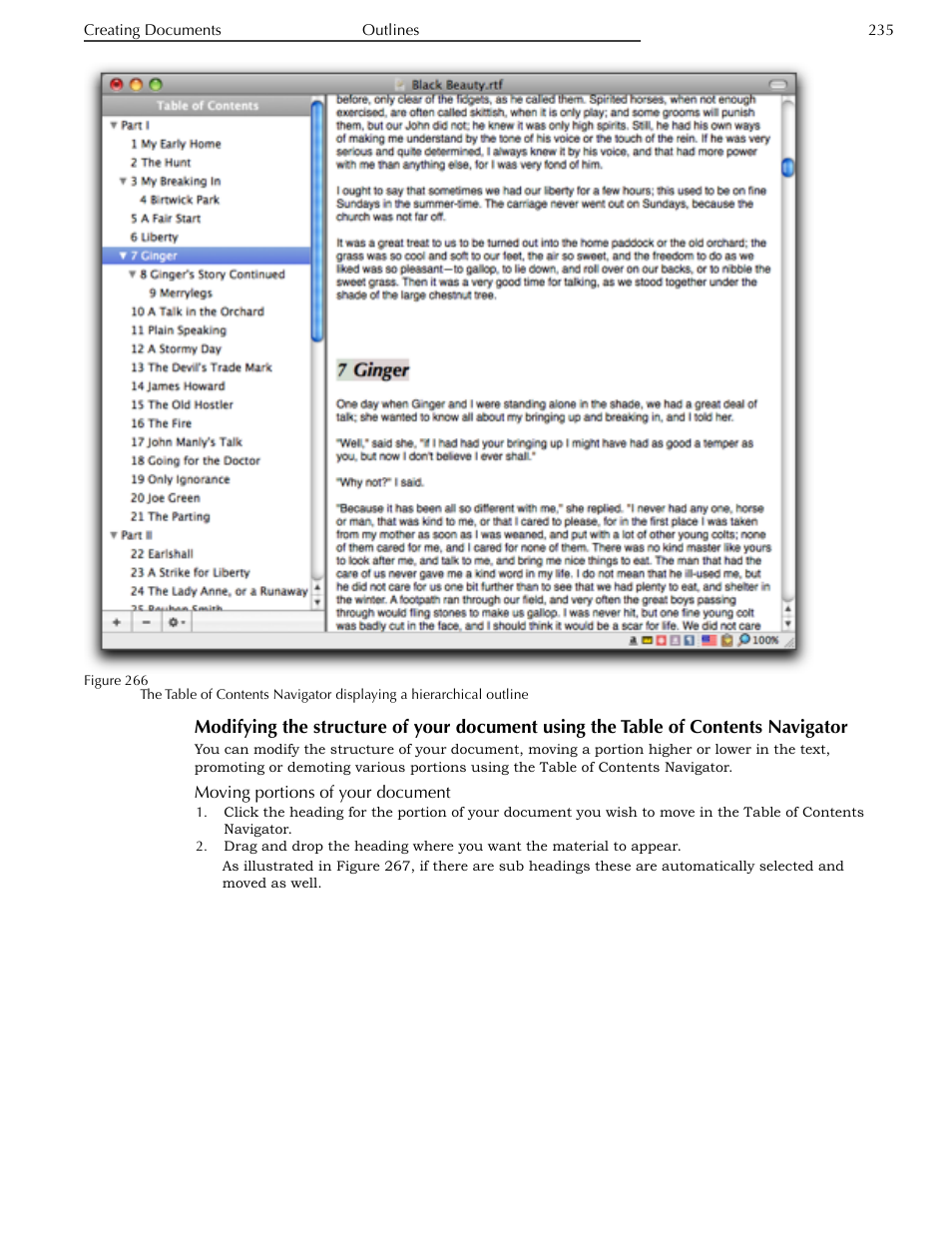 Moving portions of your document, Table of contents navigator, Figure 266 | Nisus Writer Pro User Manual | Page 255 / 525