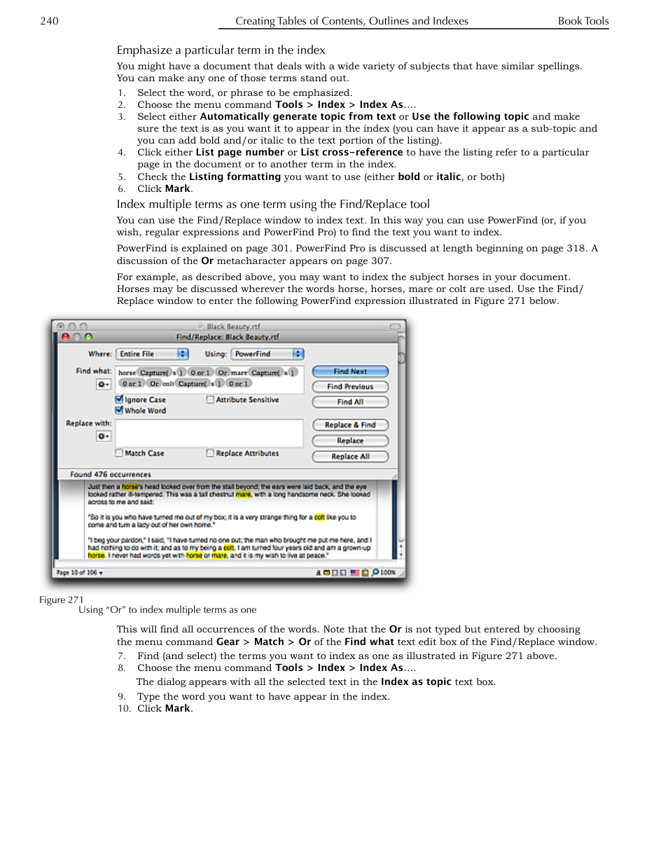 Emphasize a particular term in the index, Replace tool | Nisus Writer Pro User Manual | Page 260 / 525