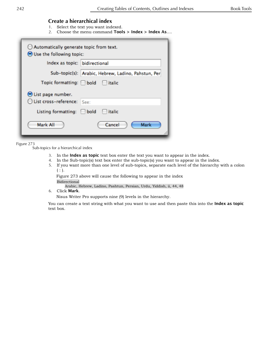Create a hierarchical index | Nisus Writer Pro User Manual | Page 262 / 525