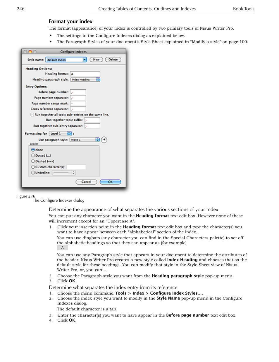 Format your index, Various sections of your index, Reference | Nisus Writer Pro User Manual | Page 266 / 525