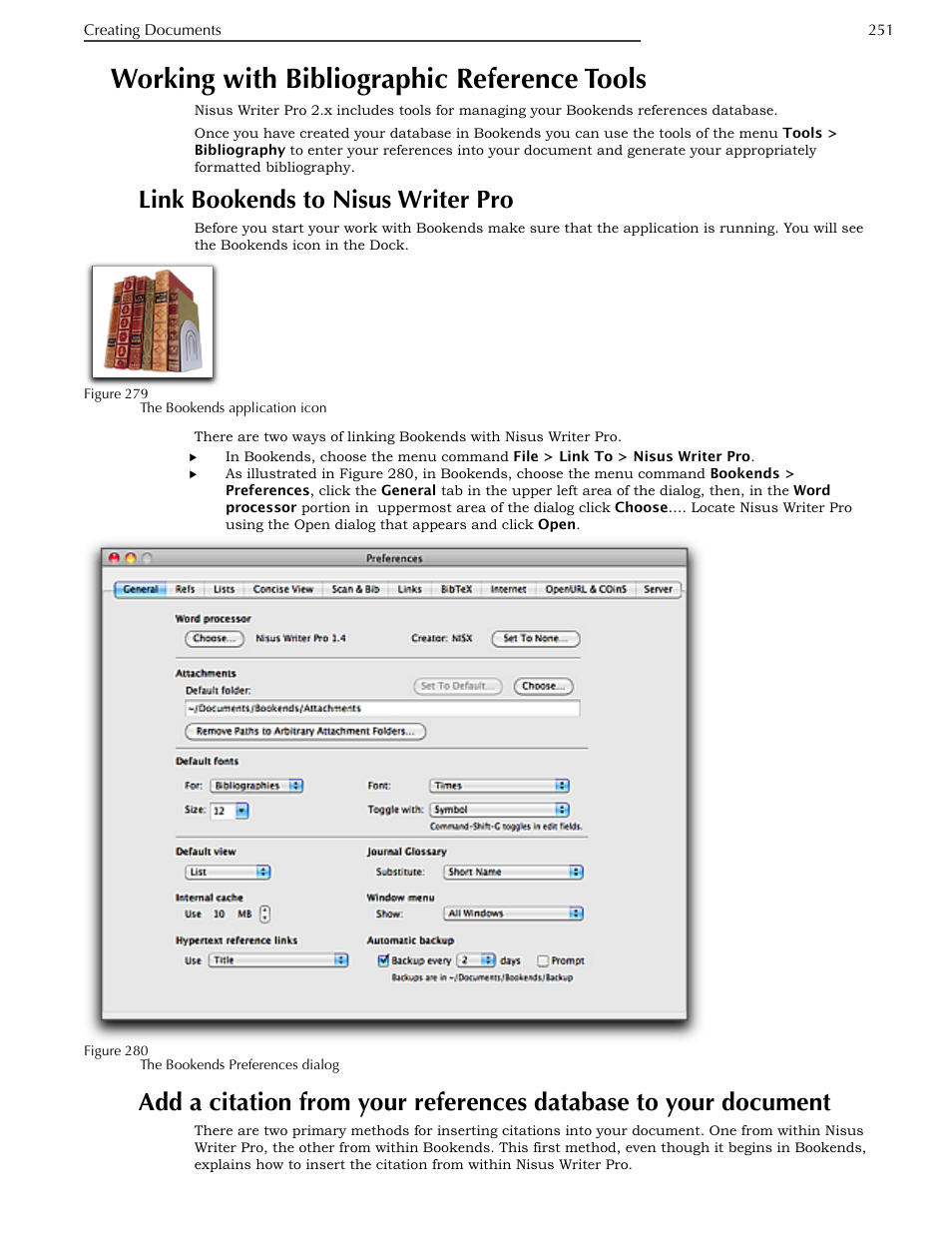 Working with bibliographic reference tools, Link bookends to nisus writer pro, Your document | Nisus Writer Pro User Manual | Page 271 / 525