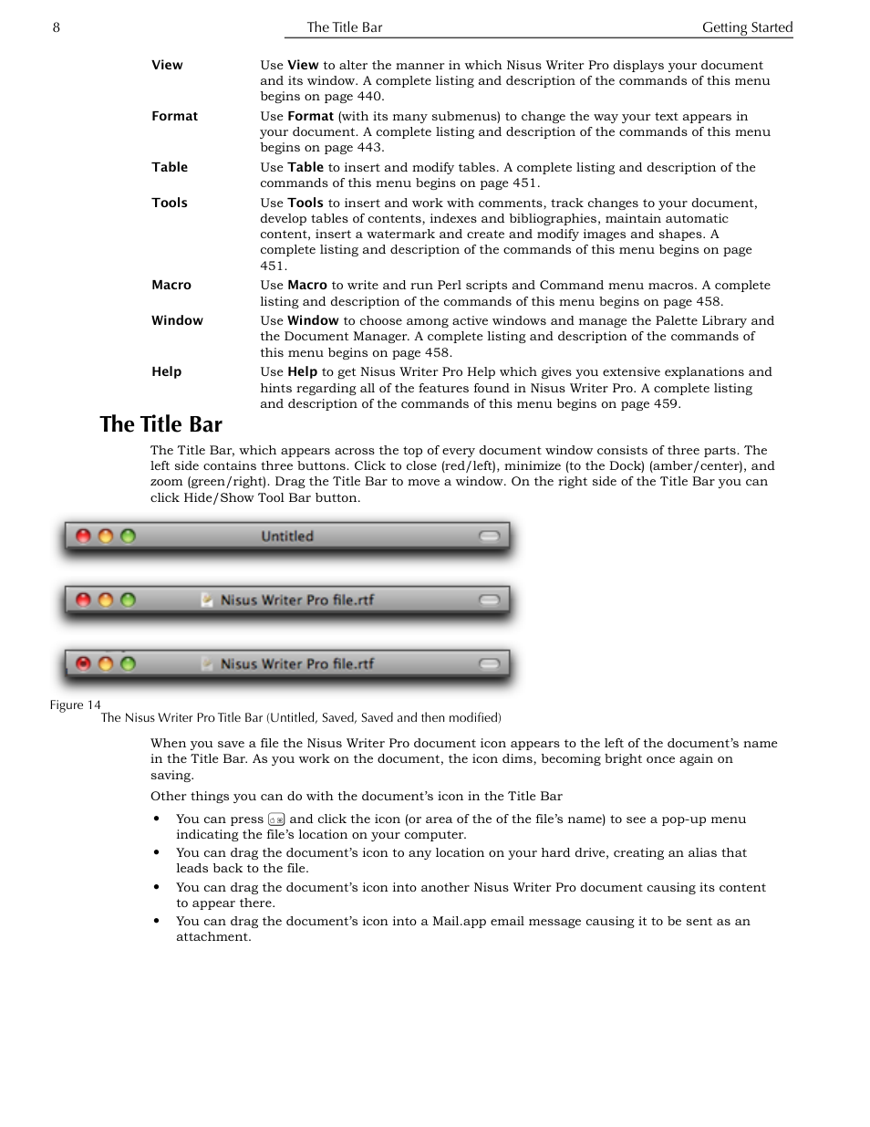 The title bar | Nisus Writer Pro User Manual | Page 28 / 525