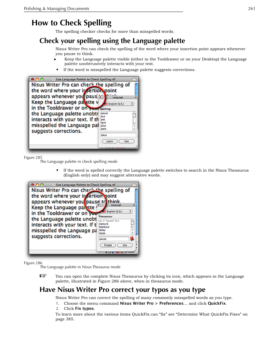 How to check spelling, Check your spelling using the language palette, Type | Nisus Writer Pro User Manual | Page 281 / 525