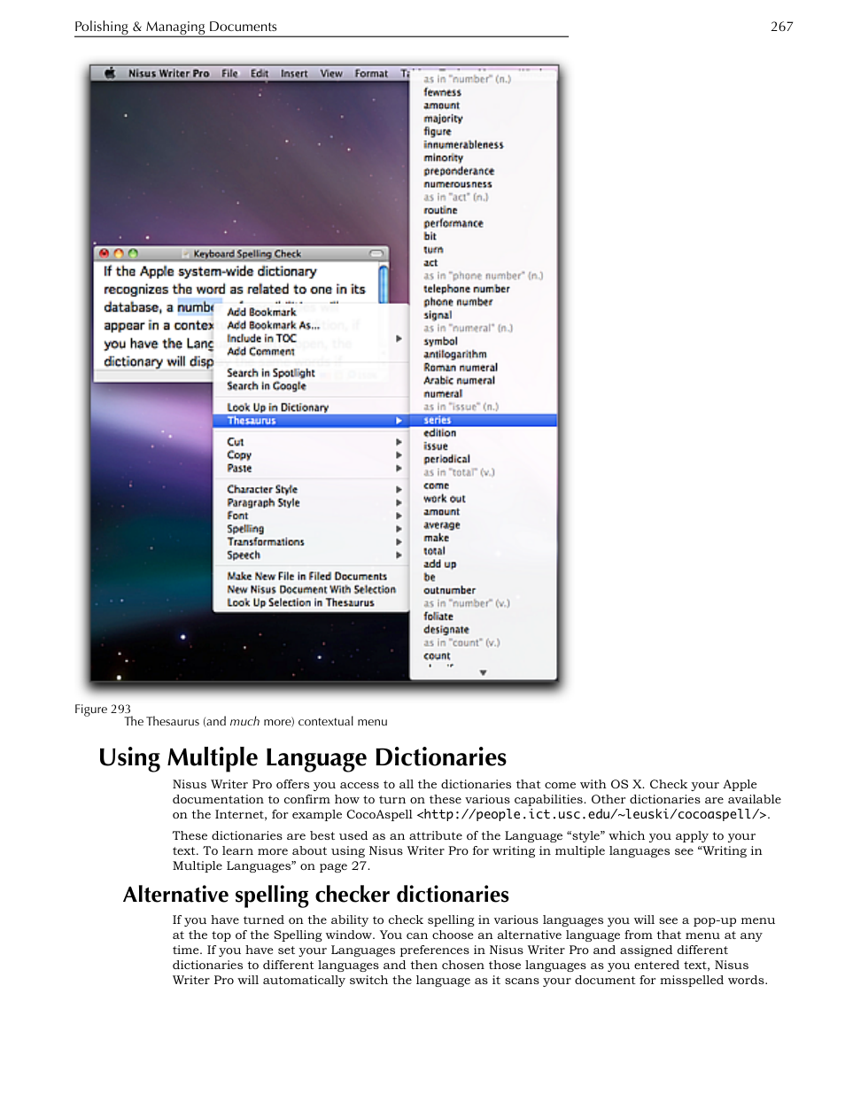 Using multiple language dictionaries, Alternative spelling checker dictionaries | Nisus Writer Pro User Manual | Page 287 / 525
