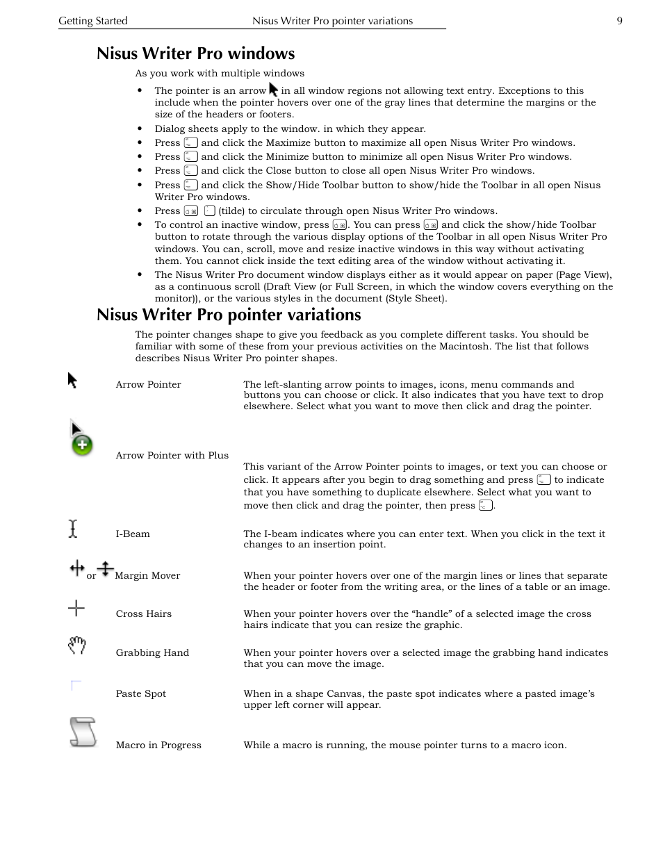 Nisus writer pro windows, Nisus writer pro pointer variations | Nisus Writer Pro User Manual | Page 29 / 525