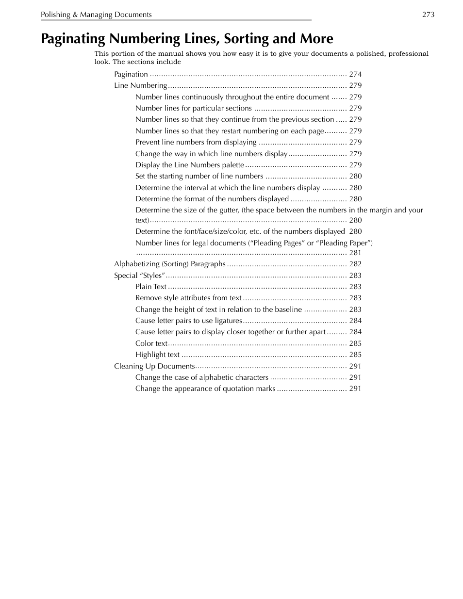 More, Paginating numbering lines, sorting and more | Nisus Writer Pro User Manual | Page 293 / 525