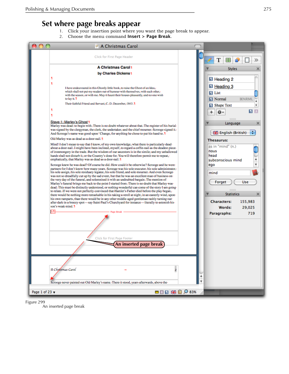 Set where page breaks appear | Nisus Writer Pro User Manual | Page 295 / 525