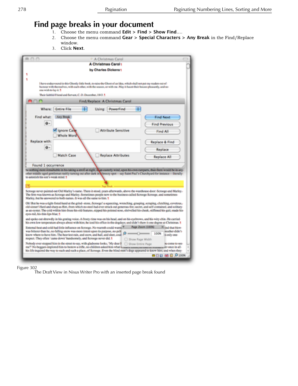 Find page breaks in your document | Nisus Writer Pro User Manual | Page 298 / 525