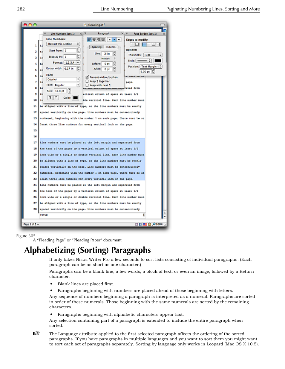 Alphabetizing (sorting) paragraphs, Figure 305, Ge 282 | Nisus Writer Pro User Manual | Page 302 / 525