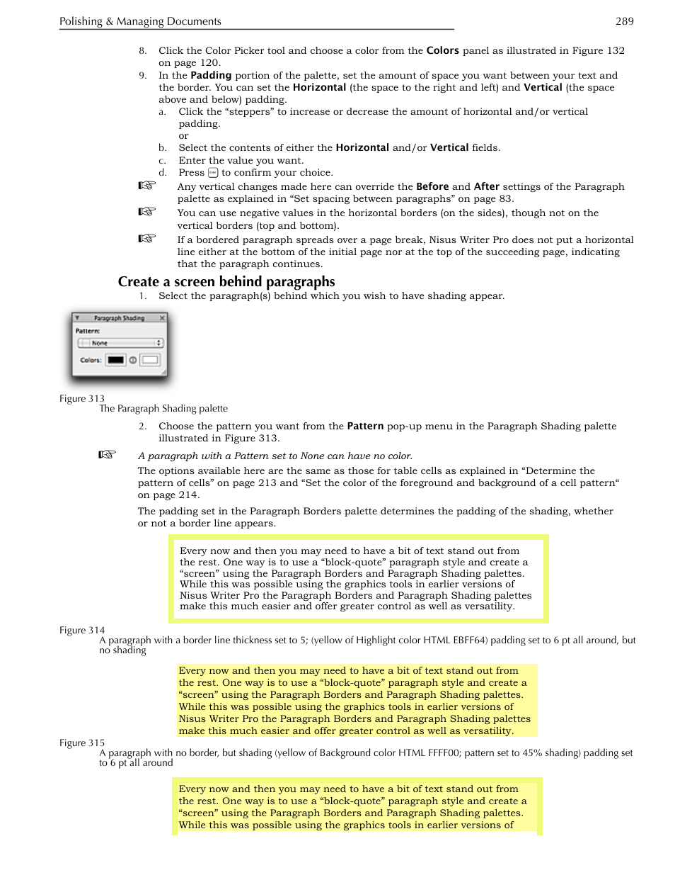 Create a screen behind paragraphs | Nisus Writer Pro User Manual | Page 309 / 525