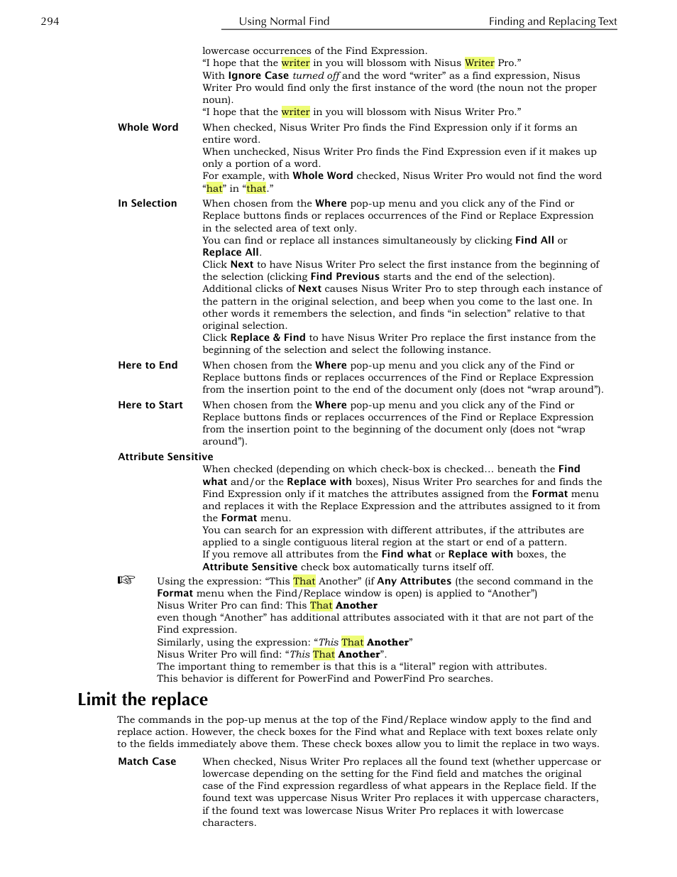 Limit the replace | Nisus Writer Pro User Manual | Page 314 / 525