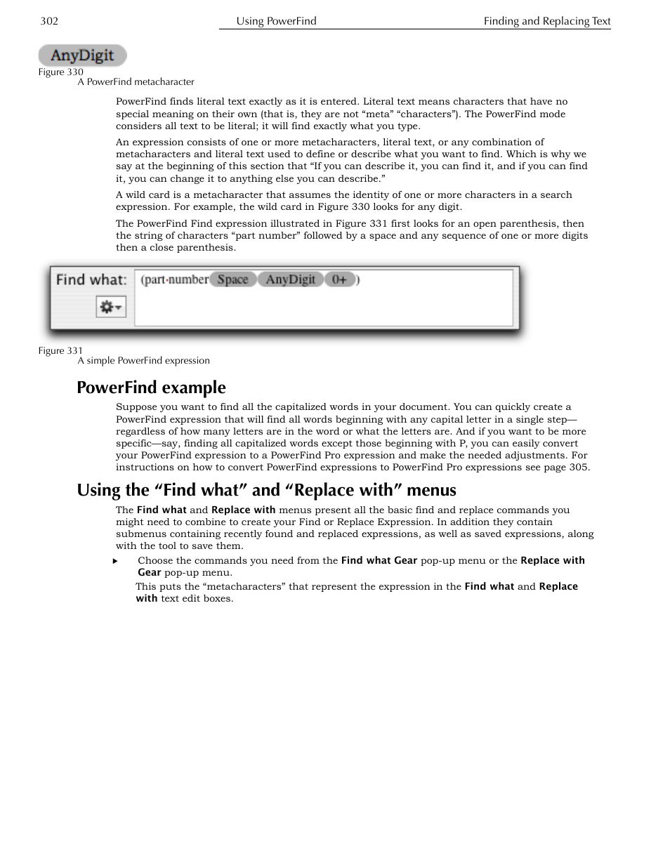 Powerfind example, Using the “find what” and “replace with” menus | Nisus Writer Pro User Manual | Page 322 / 525