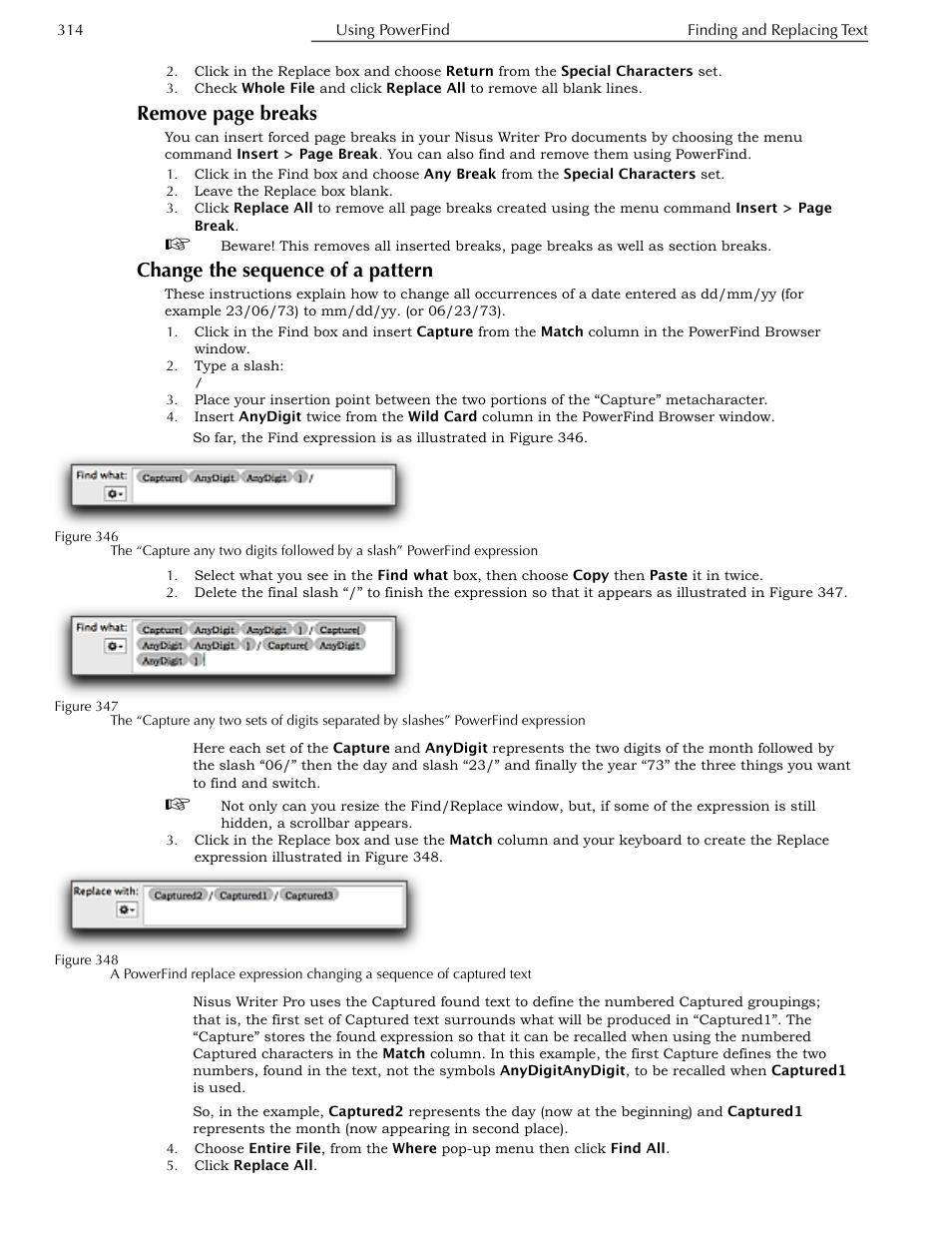 Change the sequence of a pattern, Remove page breaks | Nisus Writer Pro User Manual | Page 334 / 525