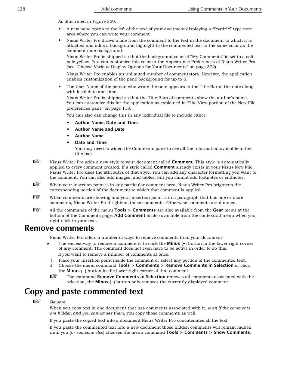 Remove comments, Copy and paste commented text | Nisus Writer Pro User Manual | Page 348 / 525