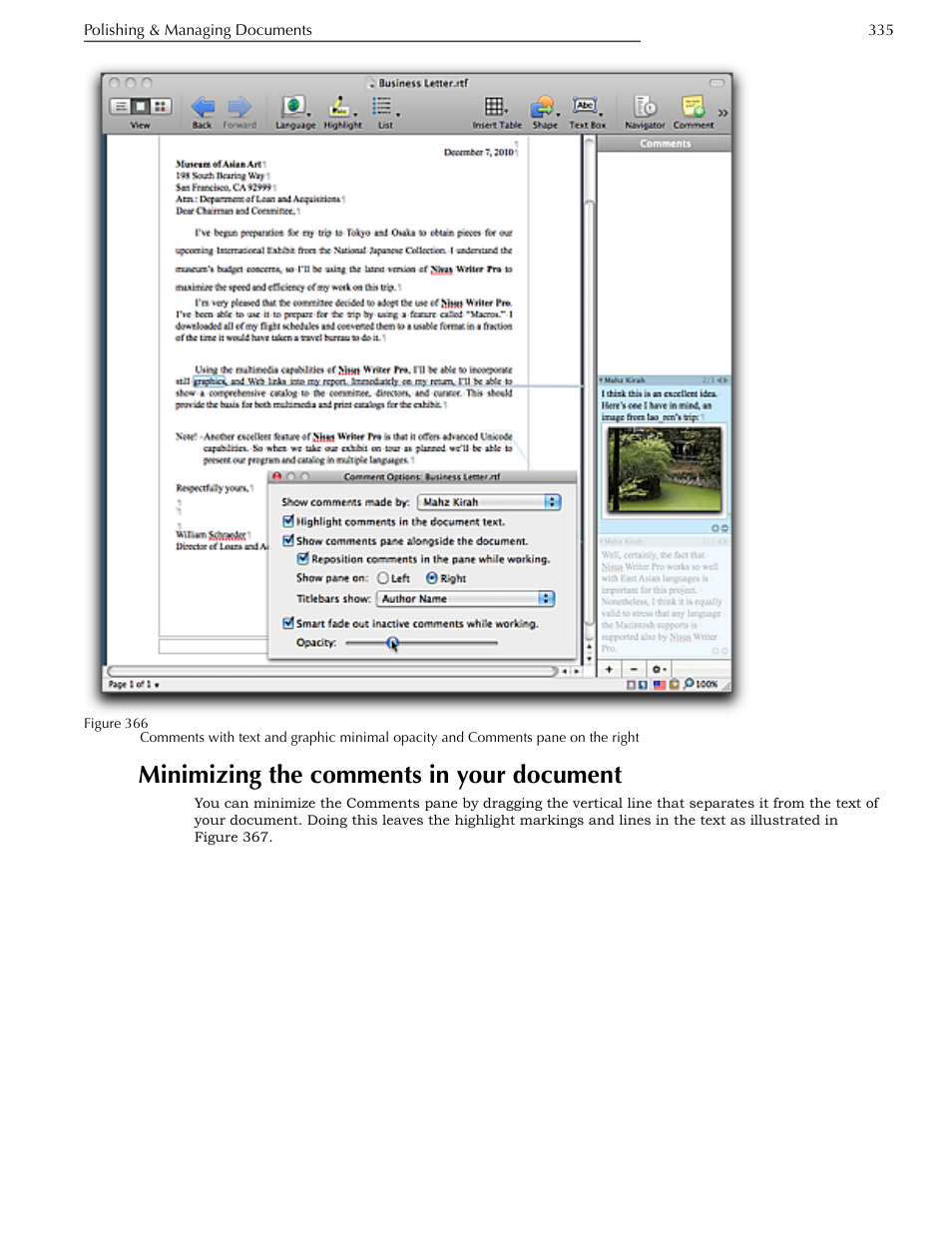 Minimizing the comments in your document, Minimizing the comments in your document 335 | Nisus Writer Pro User Manual | Page 355 / 525
