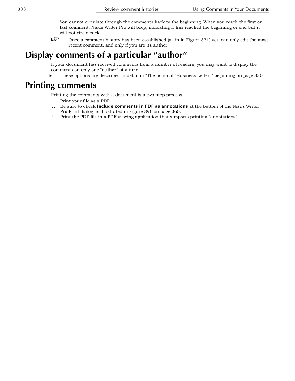 Display comments of a particular “author, Printing comments, Display comments of a particular “author” 338 | Nisus Writer Pro User Manual | Page 358 / 525