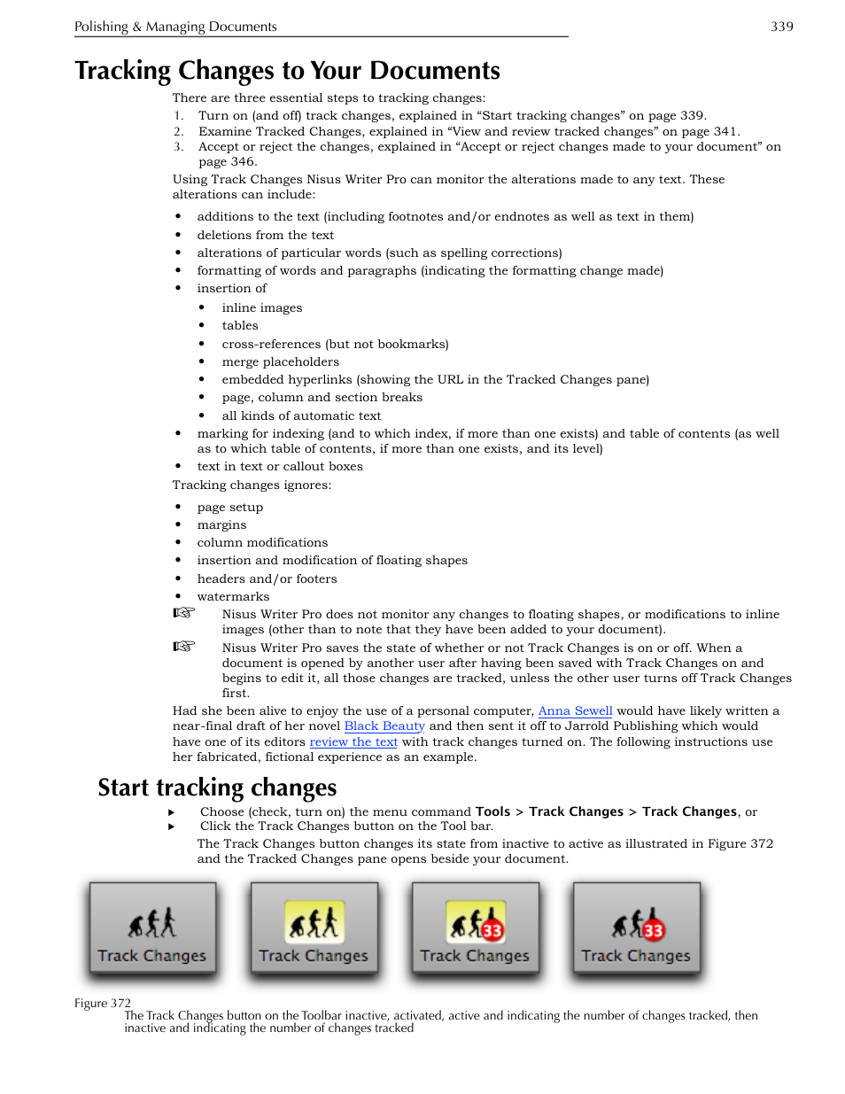 Tracking changes to your documents, Start tracking changes, Ge 339 | Nisus Writer Pro User Manual | Page 359 / 525